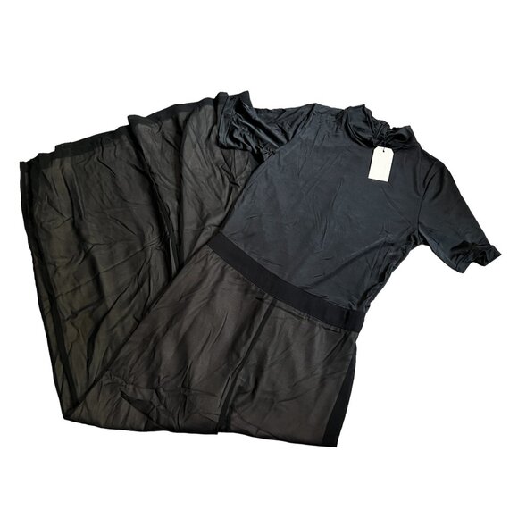 Uniq NWT Wide Leg Short Sleeve Jumpsuit Sz Large Womens Black Mock Neck - Picture 2 of 10